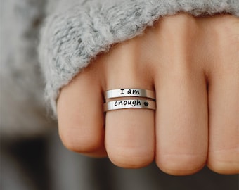 I Am Enough Ring - Affirmation  Ring - Engraved Ring - Adjustable 925 Sterling Silver Ring - Inspirational Ring - Motivational Gift For Her