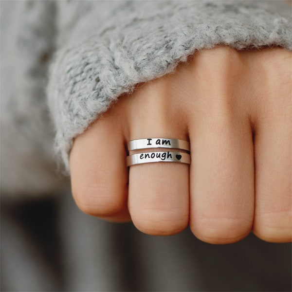Ich bin genug Ring - Affirmations Ring - Gravur Ring - Verstellbarer 925 Sterling Silber Ring - Inspirational Ring - Motivationsgeschenk für Sie