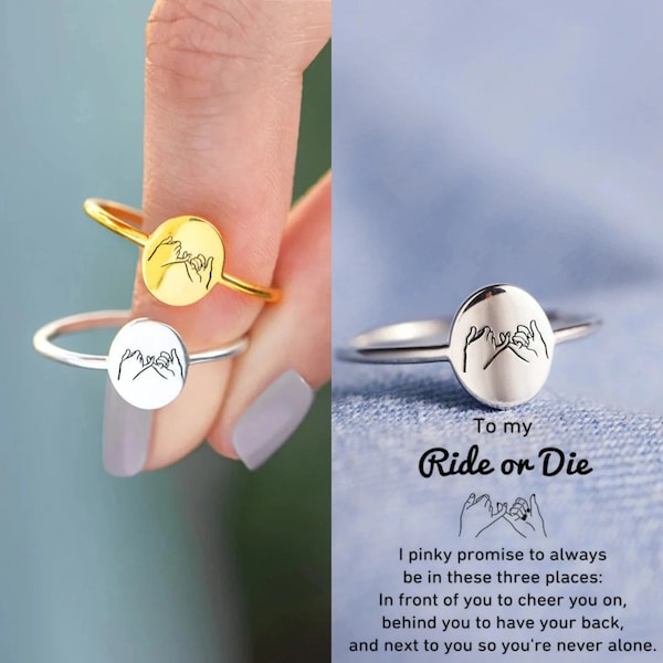 To My Ride Or Die Pinky Promise Ring - Sterling Silver Ring - 18K Gold Ring - Bridesmaid gift - Friendship Gift - Best Friend Birthday Gift