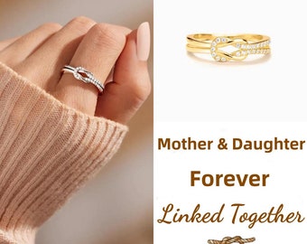 Madre e hija para siempre unidas juntas Infinity Knot Ring - Regalos de cumpleaños para hija - Regalos únicos para mamá - Regalos del Día de la Madre