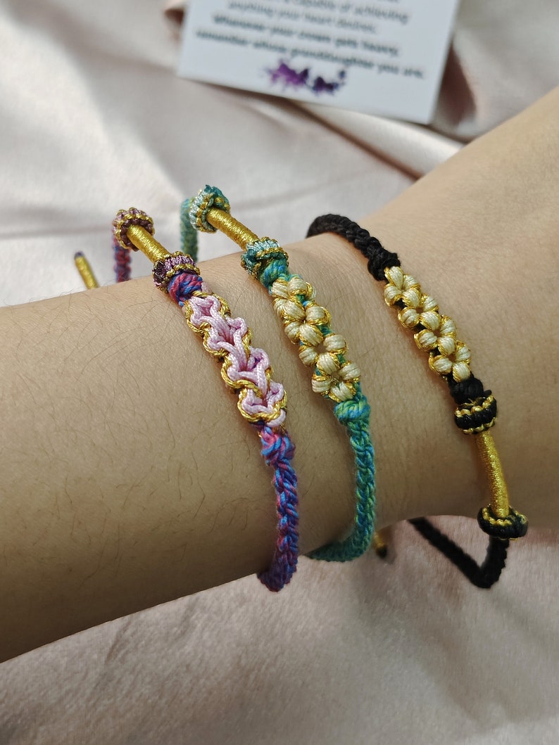 A mi nieta pulsera de nudo de flor pulsera trenzada hecha a mano regalo de cumpleaños para ella regalo único de la abuela regalo de Navidad imagen 2