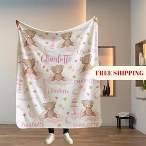 Personalized Teddy Bear Blanket, Baby Shower Gift, Custom Teddy Bear Nursery Decor, Gender Neutral, The Cooper