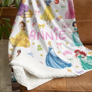 Personalized Watercolor Disney Princess Blanket, Custom Name Baby Girl Blanket, Disney Princess Birthday Girl Gift, WDW Disneyland Princess