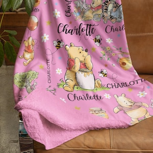Personalized Sherpa Blanket, Personalized Watercolor Winnie the Pooh blanket, Pooh Bear and friends blanket,