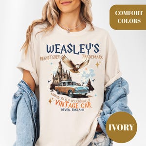 Wizard Flying Car Comfort Colors Shirt, Vintage Style Weasley Car Tee, Bookish Wizard Shirt, Universal Fan shirt, Magical Adventure Apparel
