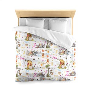 Personalized Watercolor Winnie the Pooh Microfiber Duvet Cover, Pooh Bear and friends blanket, Birthday gift for her/him, Kids blanket