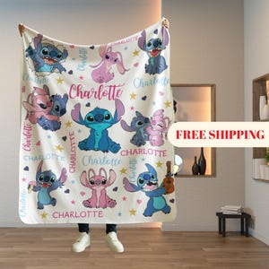 Custom Stitch Blanket, Christmas stich , Disney Blanket, Custom Name Blanket, Disney Trip Blanket, Birthday Gift, Christmas, Stitch Blanket