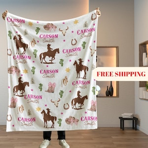 COWGIRL Hat Name Blanket Baby Girl Personalized Shower Gift Cow Swaddle Newborn Ranch Coming Home Outfit Hospital Cowgirl Boots Hat Deer Set