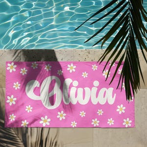 Daisy Custom Beach Towel, Groovy Personalized Pool Towel, Bachelorette Bridesmaid Gifts, Kids Custom Name Pool Towels, Kids Beach Towel T2
