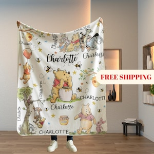 Personalized Watercolor Winnie the Pooh blanket, Pooh Bear and friends blanket, Birthday gift for her/him, Kids Adults blanket