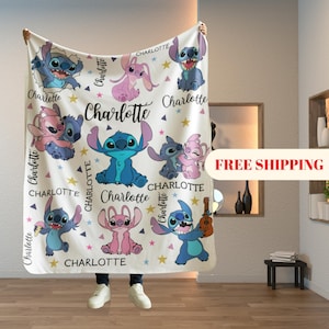 Custom Stitch Blanket, Christmas stich , Disney Blanket, Custom Name Blanket, Disney Trip Blanket, Birthday Gift, Christmas, Stitch Blanket
