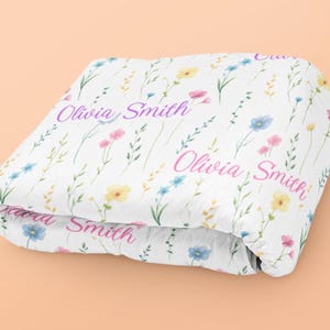 Pretty Wildflower Floral Personalized Baby Girl Name Blanket, Shower Gift, kids blanket