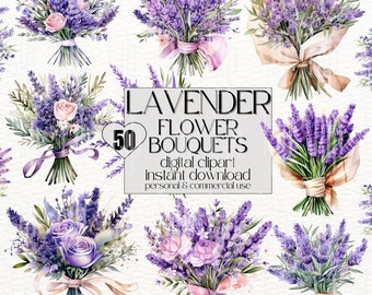 50x Clipart Lavender Bouquet Flowers Clipart Bouquet Lavender Floral Clipart Flowers Lavender Wedding Bouquet Clipart Watercolor Beautiful
