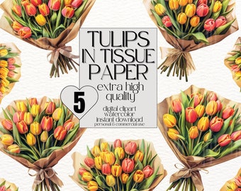 5x Clipart Tulips Flowers Clip Art Watercolor Tulip Clipart Colorful Tulips Paper Tissue Clipart Tulips Bouquet Flowers Clipart Watercolor