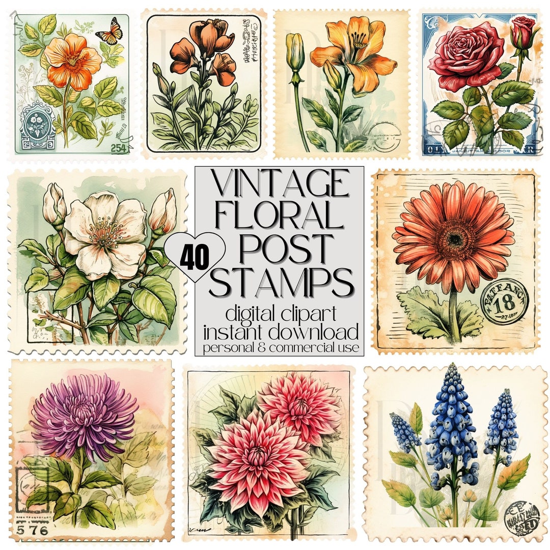40x Vintage Clipart Post Stamp Vintage Flowers Clipart Vintage Etsy 40x Vintage Clipart Post Stamp Vintage Flowers Clipart Vintage Etsy