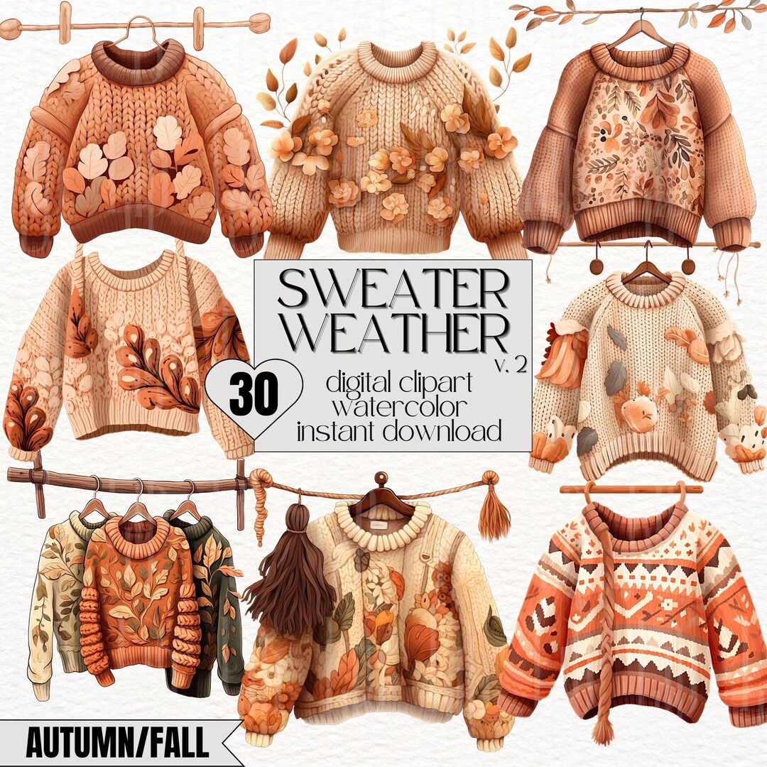 30x Clipart Sweater Fall Watercolor Clipart Watercolor Autumn Sweater