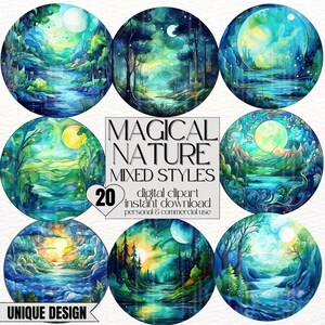 20x Clipart Magical Nature Clipart Natural Magic Clip Art Card Making Watercolor Forest Clipart River Clipart Watercolor Waterfall Birthday