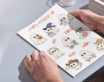 34 urocze naklejki z duchem na Halloween, urocze naklejki na Halloween, upiorny sezon PNG, naklejki na Halloween do planera ze scrapbookiem, kawaii duch