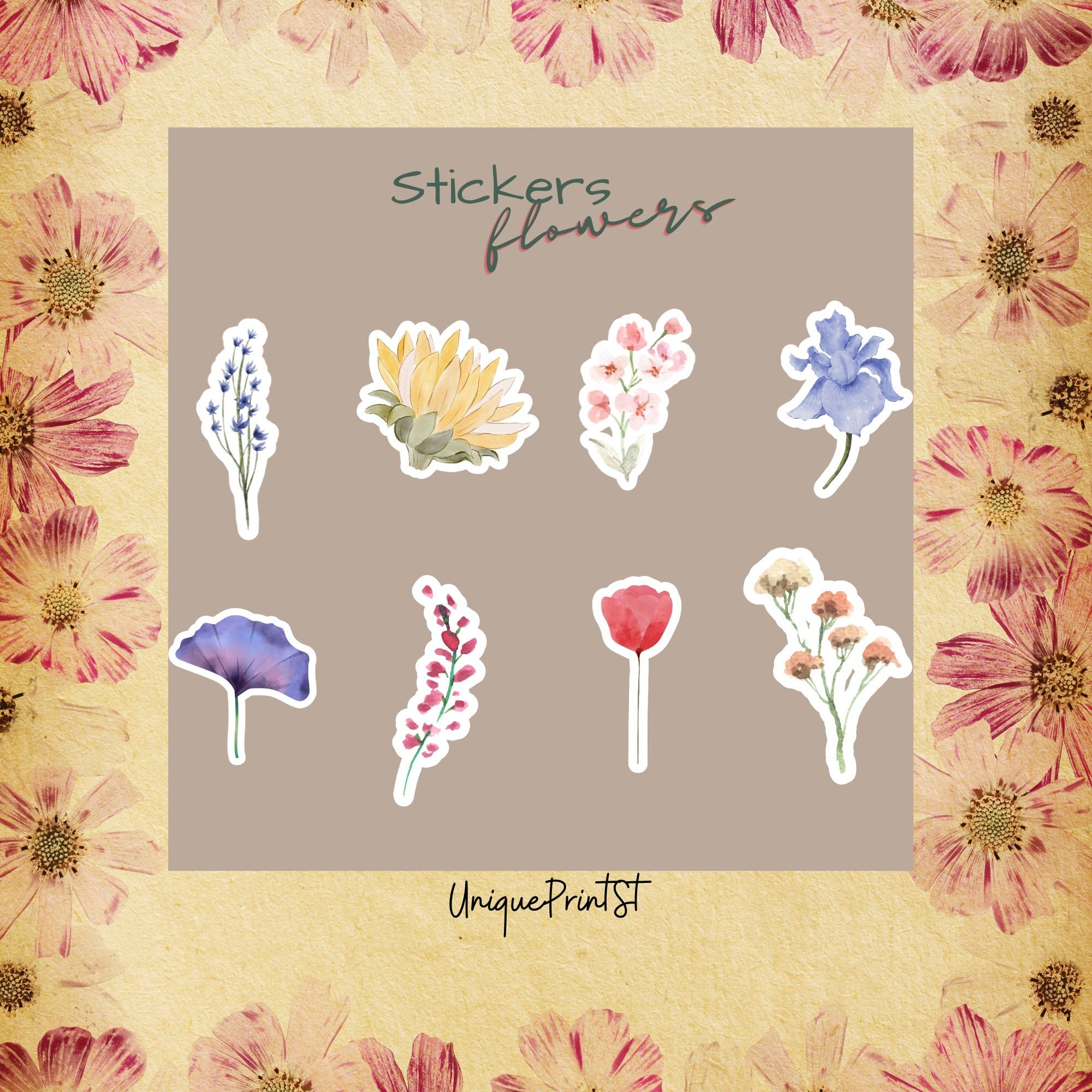 Watercolor Flower Printable Stickers 56 Flower Sticker - Etsy