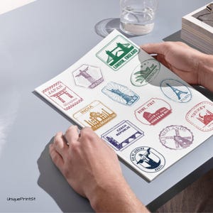 Welt Reise Sticker: 50 Stück Vintage Wahrzeichen (Digitaler Download