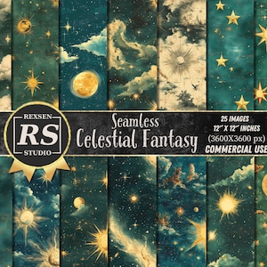 Celestial SEAMLESS Digital Paper, Celestial Junk Journal Paper Pack, Celestial plakboekpapier, Ephemera, 25 ontwerpen, 12 x 12 inch, vintage