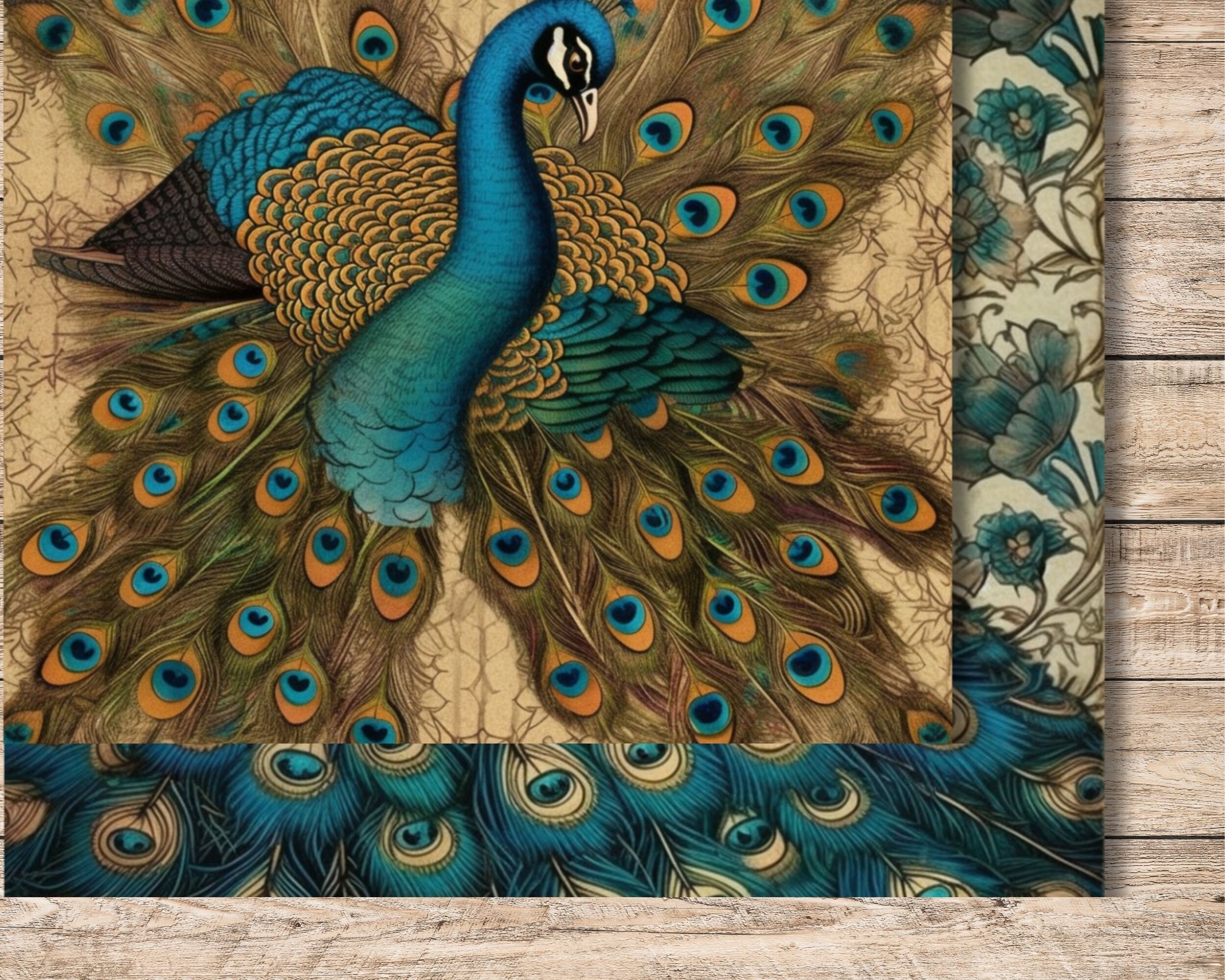 Peacock Vintage Digital Paper Pack, Antique Art Backgrounds PDF ...