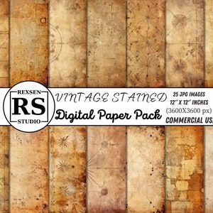 Vintage gebeiztes digitales Papier: Antiker strukturierter Hintergrund (25 JPEG)