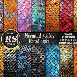 Mermaid Scales Digital paper, mermaid tail shimmer textures, scale patterns, invitation backgrounds, nautical printable scrapbook paper