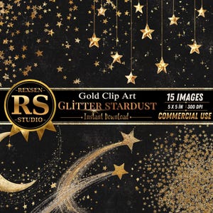 Gold Sternenstaub Clipart PNG, Magischer Stern Overlay, Goldsterne, Mond, Galaxie, Kommerzielle Nutzung