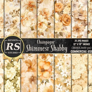 Champagne floral watercolor digital paper, abstract beige shabby chic wedding scrapbook paper, printable boho ephemera
