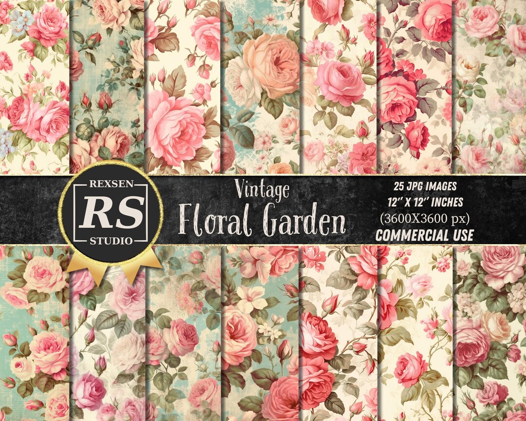 Vintage Roses Digital Paper Pack: Shabby Chic Scrapbook (digital ...