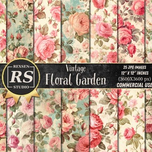 Vintage Roses Digital Paper Pack: Shabby Chic Scrapbook (Digital Download)
