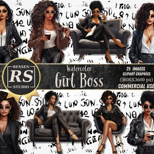 PNG Fashion Girl Watercolor Clipart Bundle Girl Boss Clipart Boss Lady PNG Black Girl Clipart Paper Crafts Junk Journal Paper Crafts