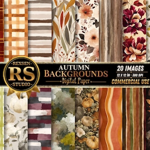 Autumn Digital Paper, Cozy Fall Patterns with Pumpkins, Florals and Plaid for Thanksgiving Scrapbooks and Junk Journals