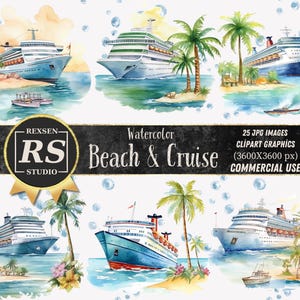 25 Beach and Cruise Ship Images for Junk Journals,Digital Backgrounds,Travel Clipart, Watercolor Summer Images for Scrapbooking and Crafting