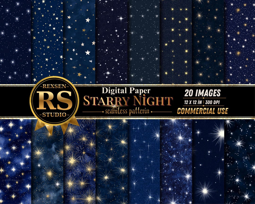 20 Starry Night Galaxy Digital Papers, Seamless Celestial Zodiac ...