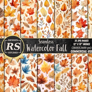 Printable Watercolor Fall Paper, Rustic Autumn Ephemera, Watercolor Fall Leaves Pages, Download Junk Journal, Scrapbooking, Card Making