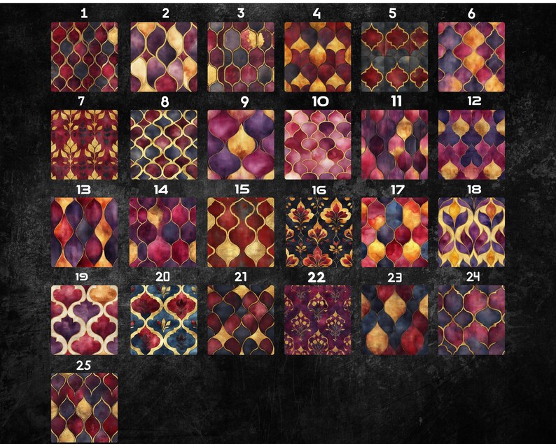 25 Watercolor Arabian Burgundy Digital Paper - seamless printable digital backgrounds for commercial use