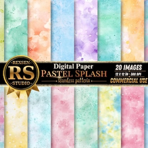 Papiers Numériques Aquarelle Pastel, Fonds Splash Seamless, Textures Artistiques Scrapbook JPG