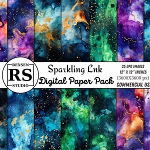 Sparkling Ink Textures, glitter paint textures, liquid digital paper, watercolor night sky and ocean backgrounds, alcohol ink splatters