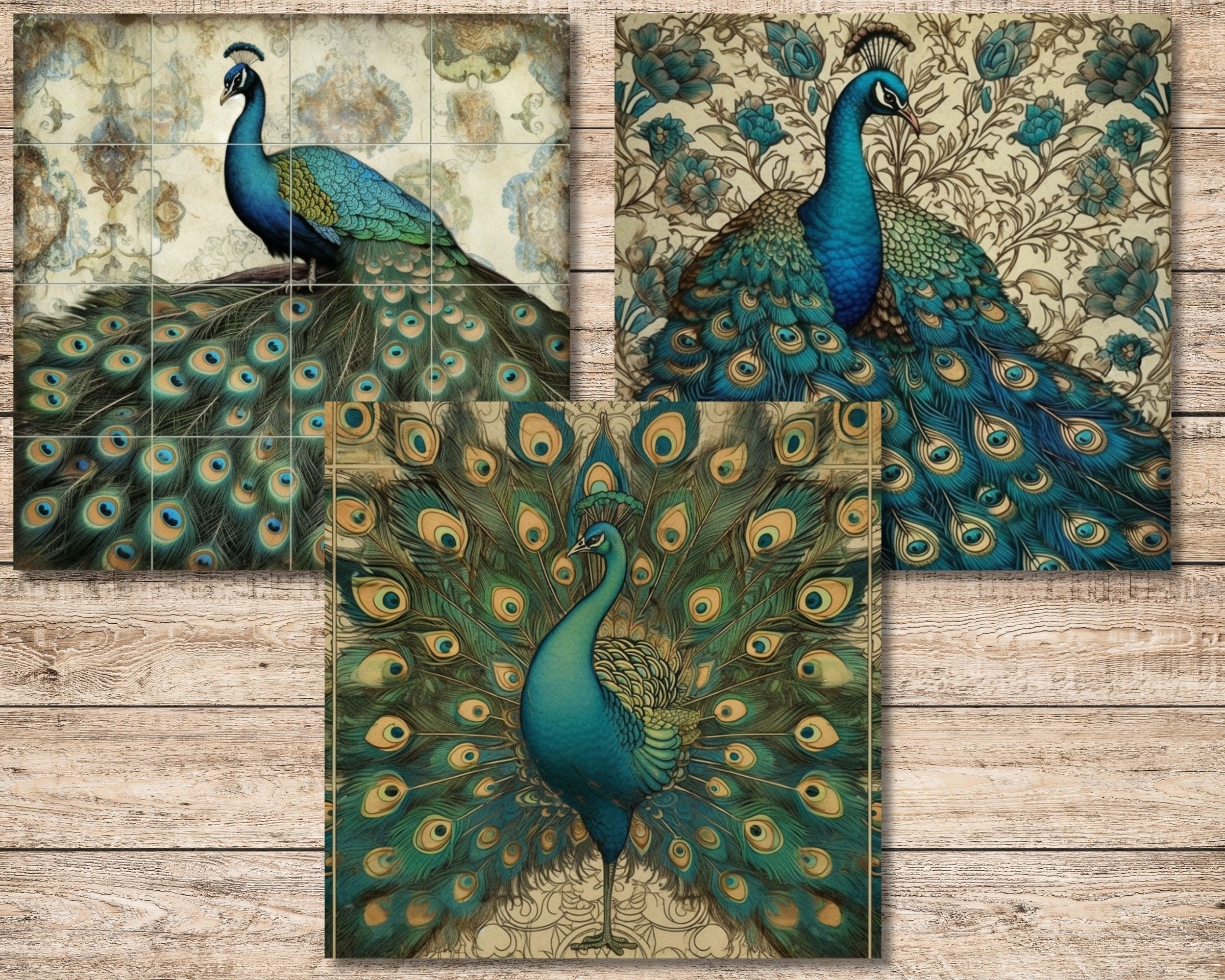 Peacock Vintage Digital Paper Pack, Antique Art Backgrounds PDF ...