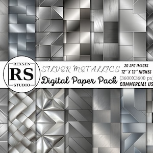 Silver Metallics Digital Paper Brushed Metal Brass Digital Paper Metallic Textures Backgrounds Patterns - INSTANT DOWNLOAD