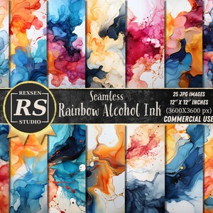 Alcohol Ink SEAMLESS Rainbow Patterns, Alcohol Ink Digital Paper, 25 Designs, 12x12in, Commercial Use, Alcohol Ink Sublimation