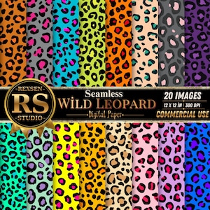 Digitaal papier met luipaardprint, heldere dierenpatronen voor scrapbooking, sublimatie en knutselprojecten.
