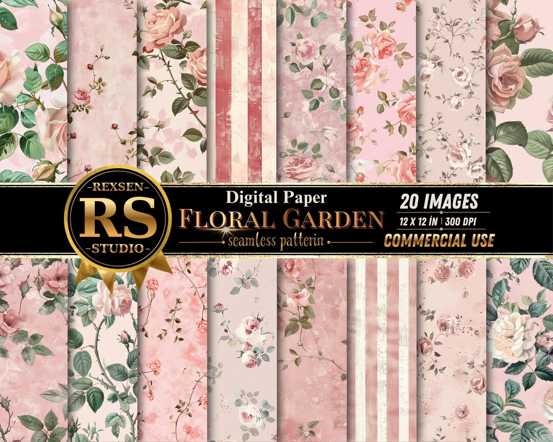 Shabby Chic Rose Digital Paper JPG, 20 Vintage Floral Collage Sheets ...