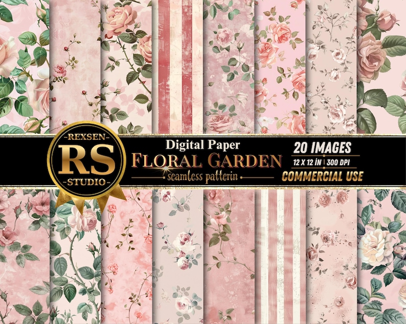 Shabby Chic Rose Digital Paper JPG, 20 Vintage Floral Collage Sheets ...