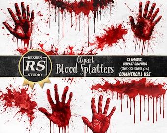 Blood Splatter Clipart PNG, Huellas de Mano Rojas y Drips, Gráficos Gothic Horror