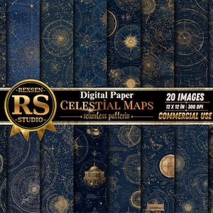 20 Celestial Maps Digital Papers, Seamless Astrology Backgrounds, Vintage Star Chart Scrapbook Paper, Cosmic JPG Pack