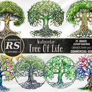 Watercolor Tree of Life Clipart: Celtic Knot PNG (Commercial Use)