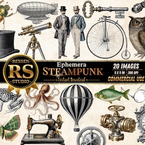 Cliparts PNG Ephemera Steampunk, Gráficos Victorianos Antiguos, Elementos Vintage para Junk Journal Descarga Digital